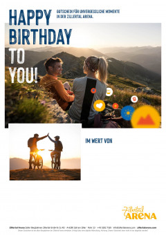 Gutscheinvorlage für Geburtstag mit Bild von Par im Sonnenaufgang im Sommer am Berg